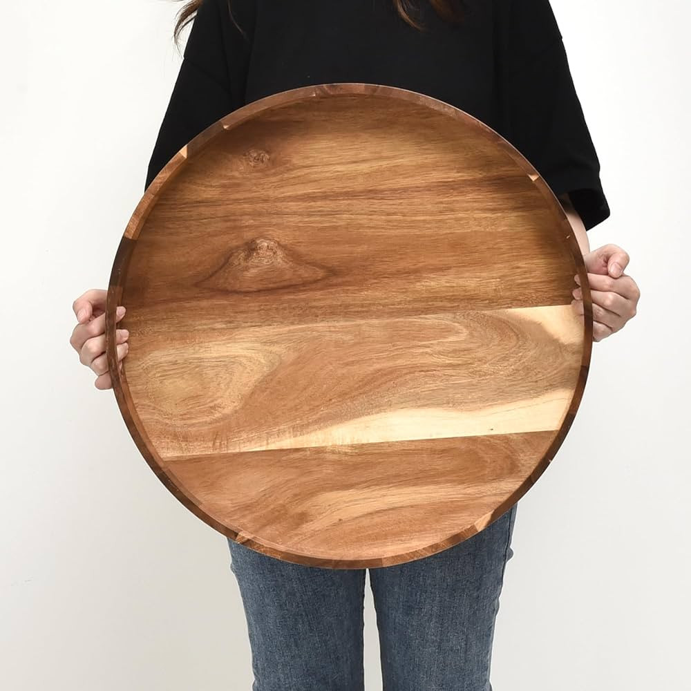 20 Inch Extra Large Round Serving Tray HeavyDuty Acacia Wood Tray for Oversized Ottoman Coffee Ta... | Amazon (US)