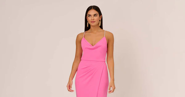 Cowl Neck Column Gown With Draped Details In Pink Parfait | Adrianna Papell