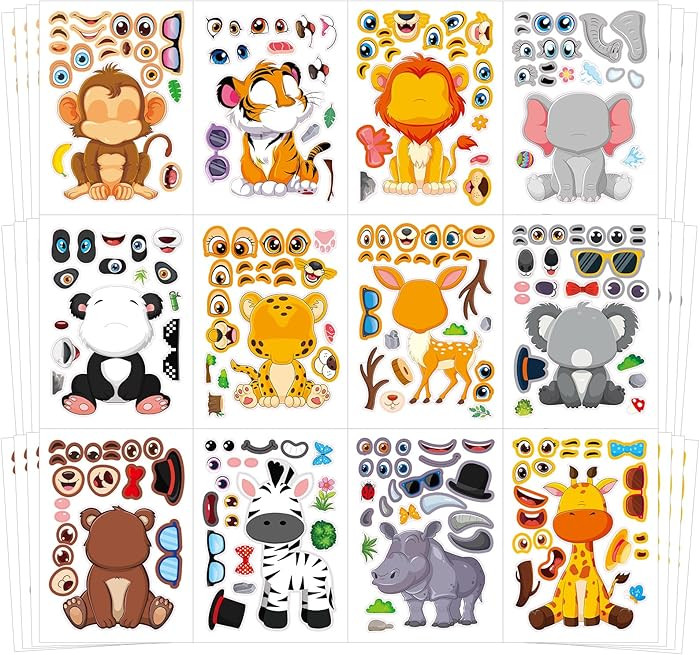 48 Sheets Create Funny Safari Animals Stickers, Make a Face Stickers for Boys and Girls, Travel S... | Amazon (US)