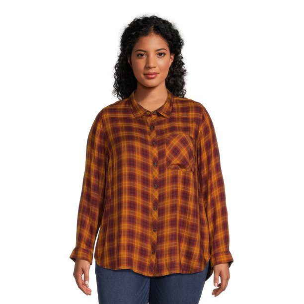 Terra & Sky Women's Plus Size Button Woven Top - Walmart.com | Walmart (US)