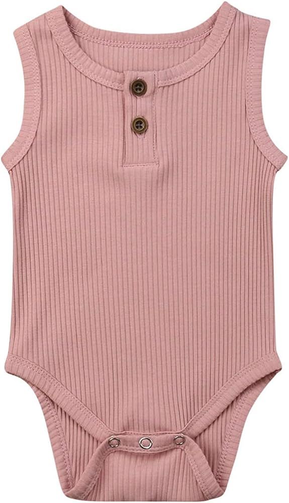 Kuriozud Newborn Infant Unisex Baby Boy Girl Button Solid Romper Bodysuit One Piece Jumpsuit Outfits | Amazon (US)