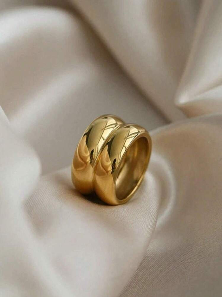 Stainless Steel Smooth 18K Gold Plated Chunky Ring For Women Girls Daily Jewerly | SHEIN