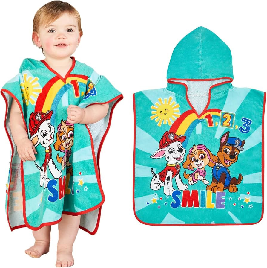 Paw Patrol Poncho Towel 100% Cotton Terry 12M+ Super Absorbent Machine Washable 50 x 50cm Unisex ... | Amazon (UK)