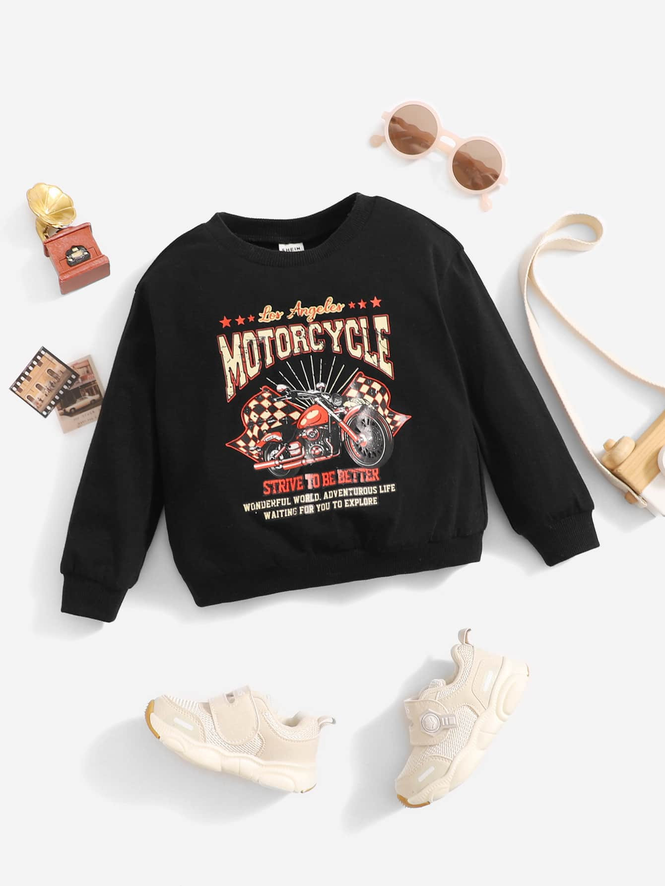 SHEIN Baby Slogan & Motorcycle Print Pullover | SHEIN