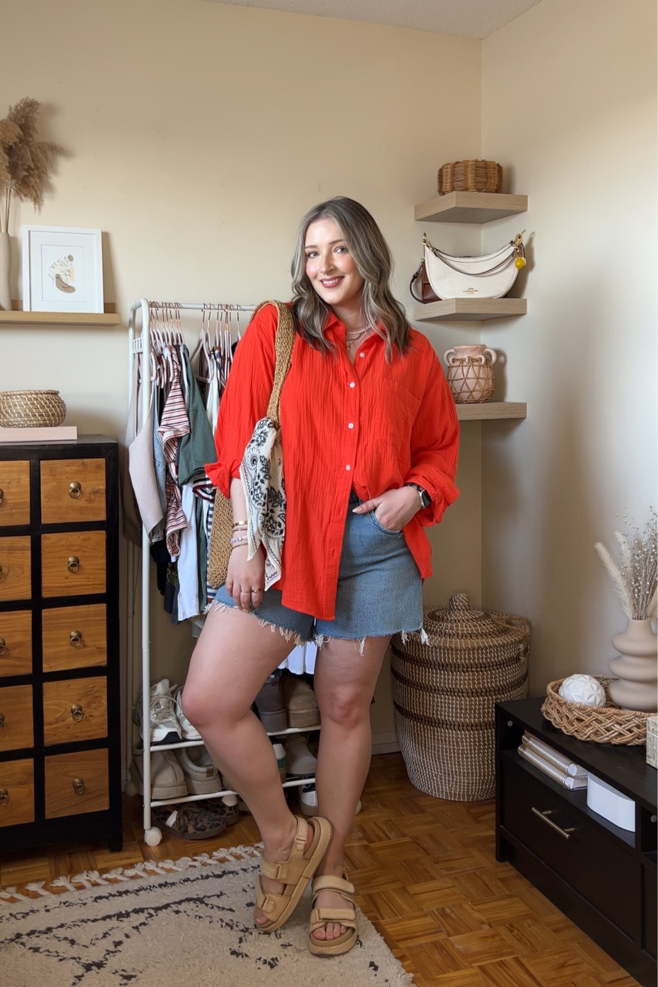 Casual colorful summer outfit! Wearing L in the bright button up shirt. Wearing 32 in the denim shorts (I recommend sizing up 1!). Linked similar sandals


#LTKsale #LTKmidsize #LTKsummer
