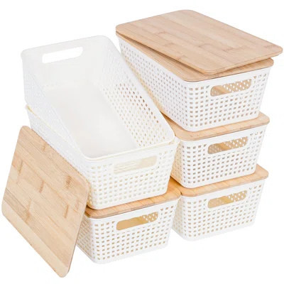 Storage Bins With Lids,Plastic Storage Bins With Bamboo Lids For Pantry Organization And Storage Containers,(White/6 Packs) | Wayfair North America