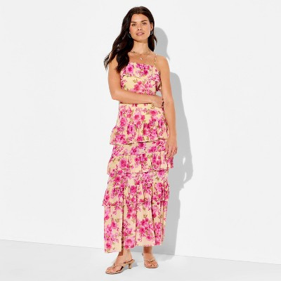 Women's Flounce Tiered Maxi A-Line Dress - Wild Fable™ Yellow Floral S | Target