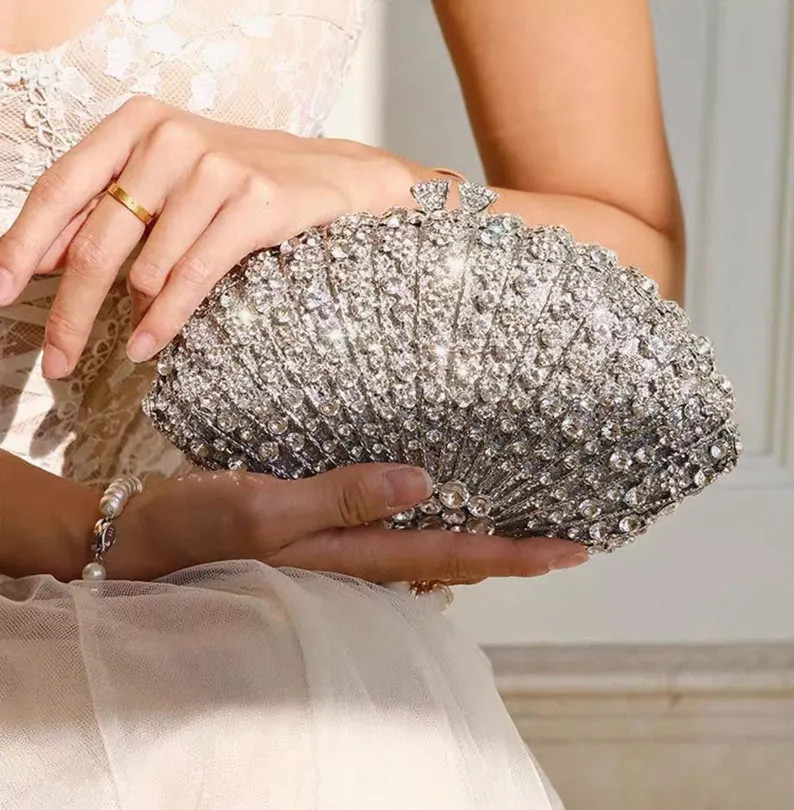 Luxury Rhinestone Evening Bag, Handmade Wedding Guest Clutch, Bridal Evening Bag, Wedding Clutch,... | Etsy (Global)