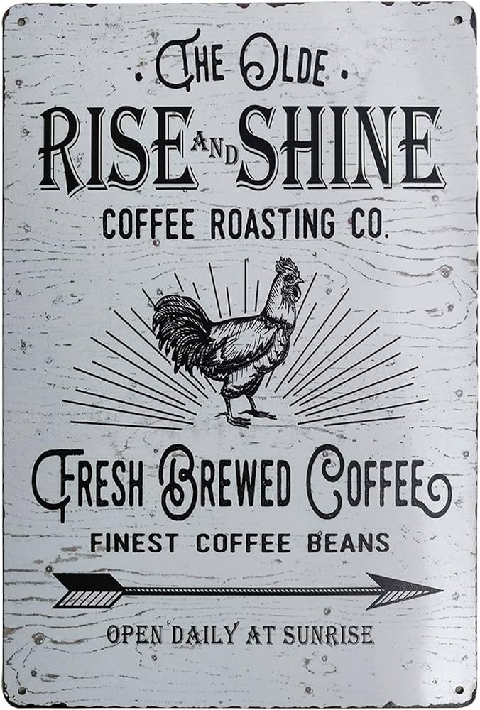 PXIYOU The Old Rise and Shine Fresh Brewed Coffee Vintage Metal Tin Signs for Kitchen Cafe Diner ... | Amazon (US)