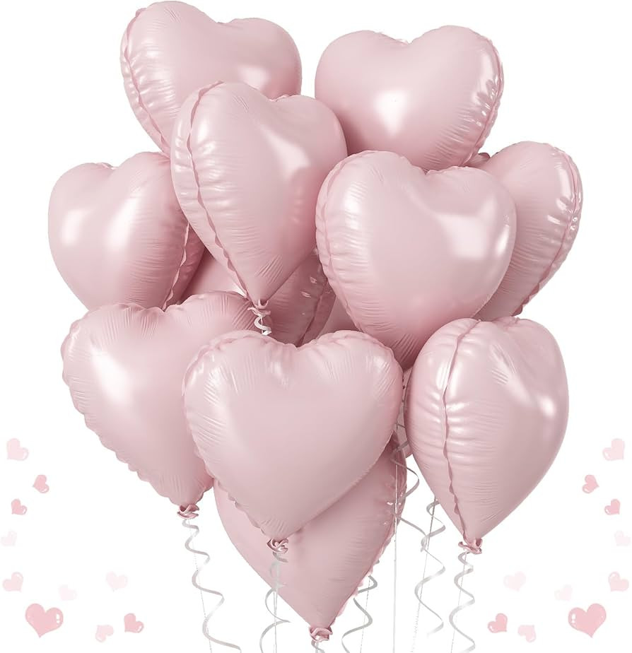Baby Pink Heart Balloons, 18 Inch Pink Heart Balloons, 12Pcs Large Pearl Pink Heart Shape Mylar B... | Amazon (US)