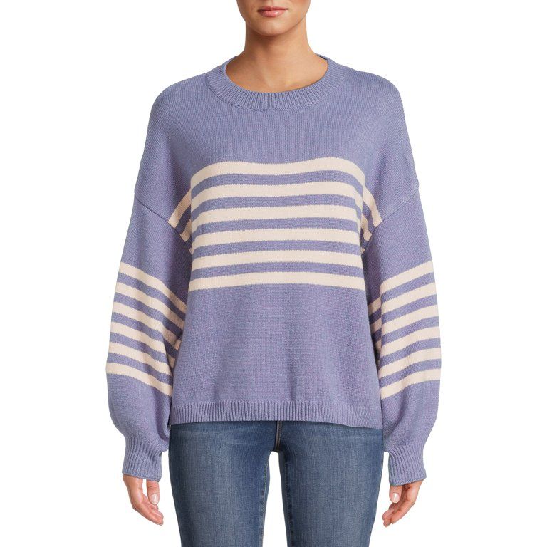 Dreamers by Debut Women's Rainbow Striped Sweater with Puff Sleeves | Walmart (US)