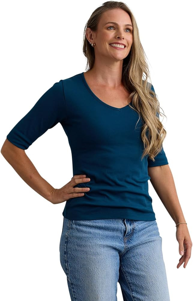 Women's Luxe Organic Pima Cotton V-Neck Half Sleeve Top | Amazon (US)
