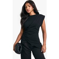 Womens Crepe Shoulder Pad Top - Black - 2 | boohoo (US & Canada)
