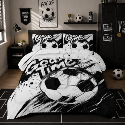 Nttopship Soccer Comforter Set Twin Football Bedding Sets for Boys Teens Sport Themed Bedding,3 PCS White Soccer Bedding Set Bed in A Bag,Sports Teen Bedroom Kids Comforter with 2 Pillowcases | Amazon (US)