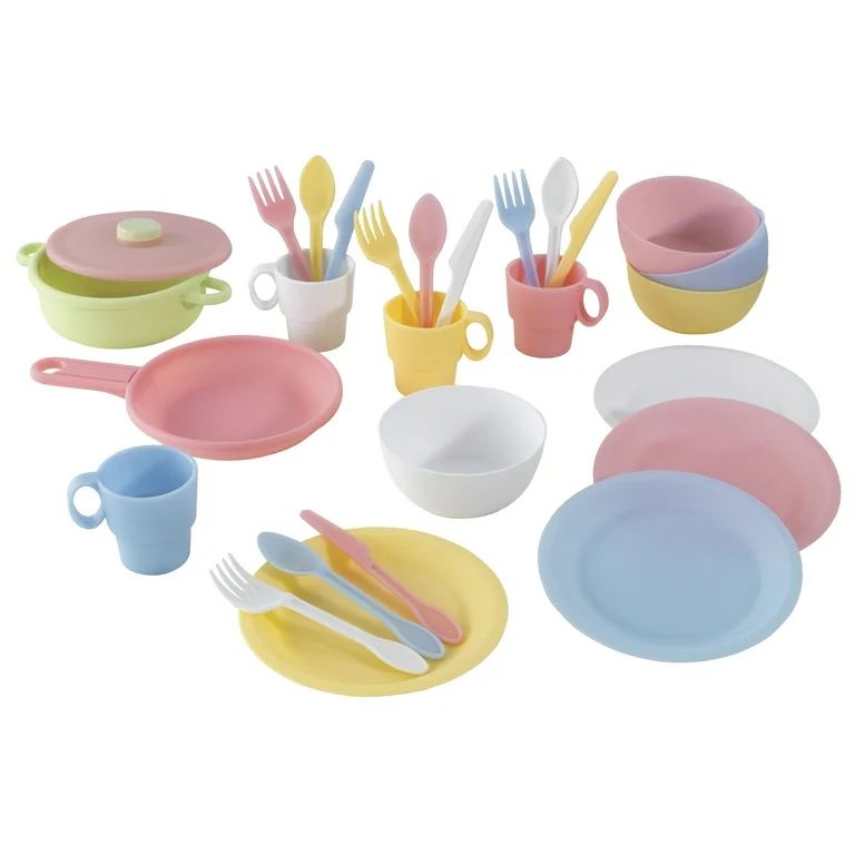 KidKraft 27-Piece Pastel Cookware Set, Plastic Dishes and Utensils for Play Kitchens | Walmart (US)