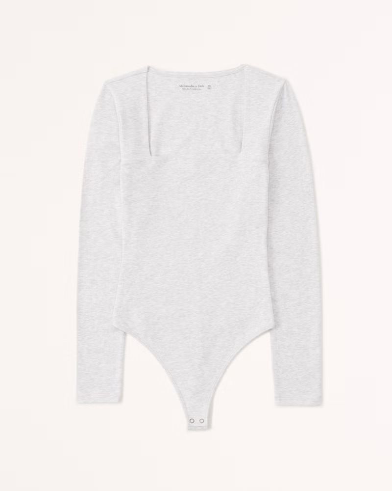 Long-Sleeve Cotton Seamless Fabric Squareneck Bodysuit | Abercrombie & Fitch (US)