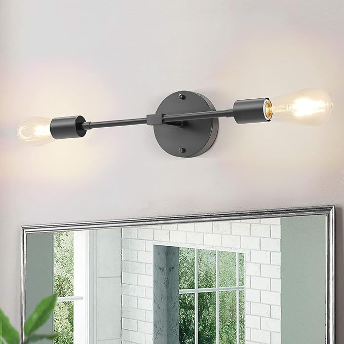 2-Light Vanity Lights for Bathroom, Matte Black Industrial Vanity Light Fixtures, Metal Wall Scon... | Amazon (US)
