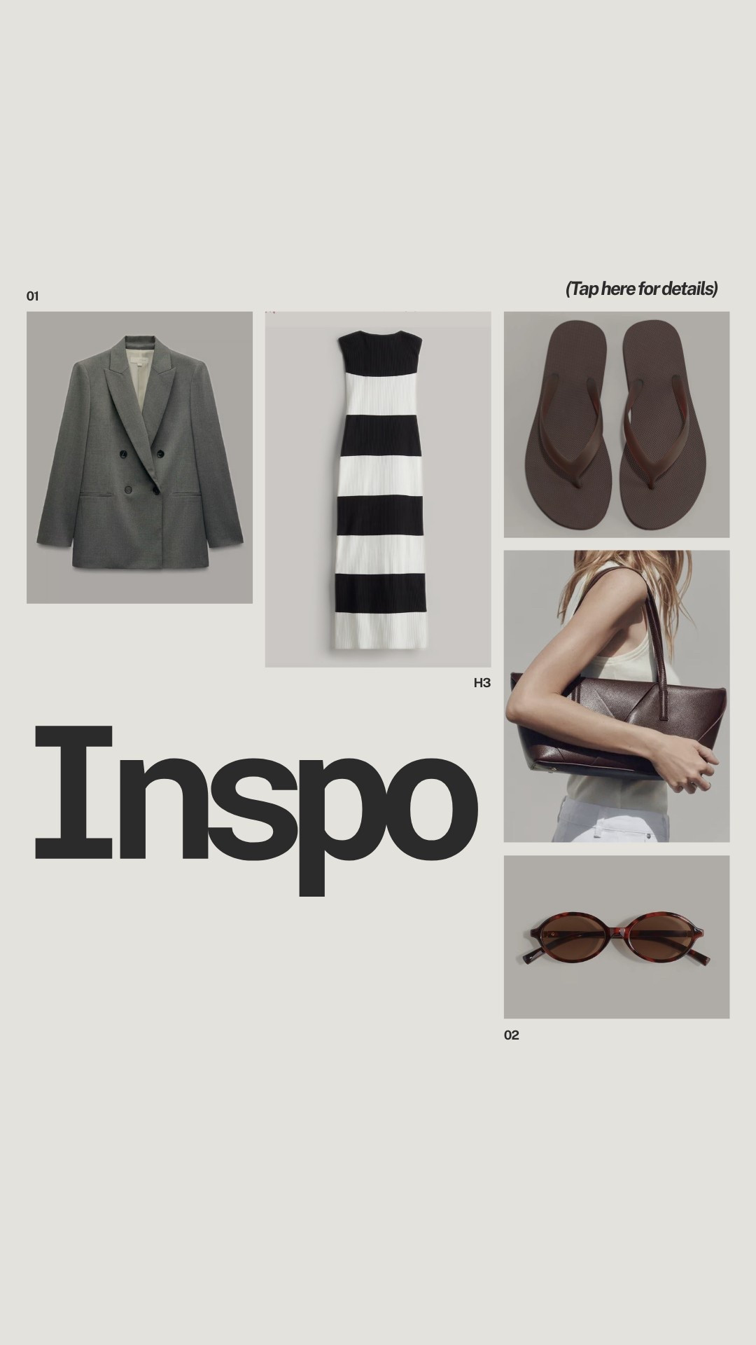 INSPO: gray blazer, striped dress, brown sandals, sunglasses, shoulder bag. 

#LTKStyleTip #LTKOver40 #LTKWorkwear