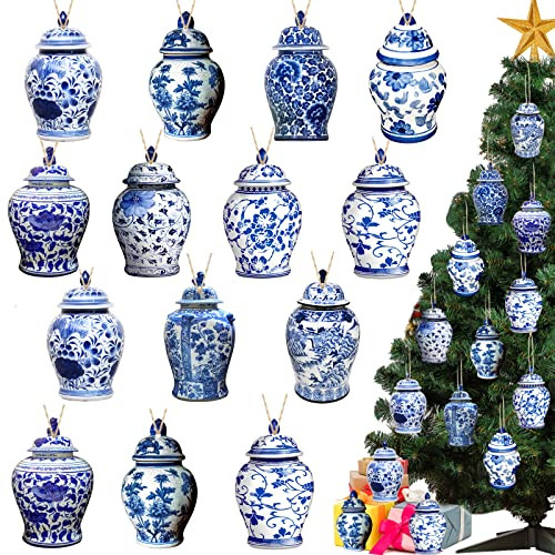 40 Pieces Christmas Ginger Jar Ornaments Christmas Chinoiserie Hanging Decor Blue and White Porcelain Christmas Wooden Decor Hanging Chinoiserie Christmas Ornaments for Xmas Tree Decor (Ginger Jar) | Amazon (US)