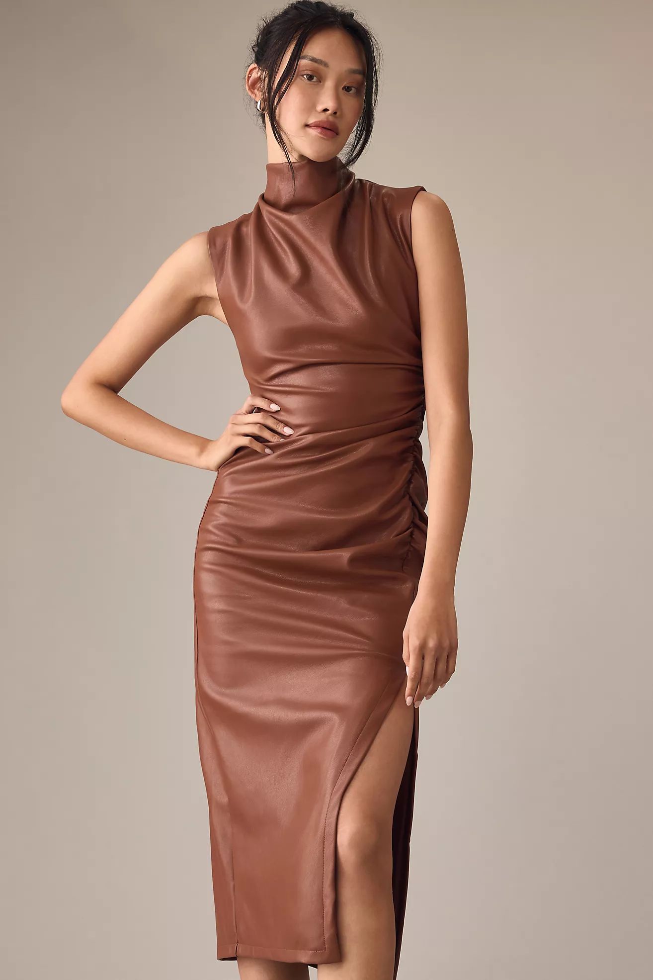 The Maya Ruched Cowl-Neck Dress: Faux Leather Edition | Anthropologie (US)
