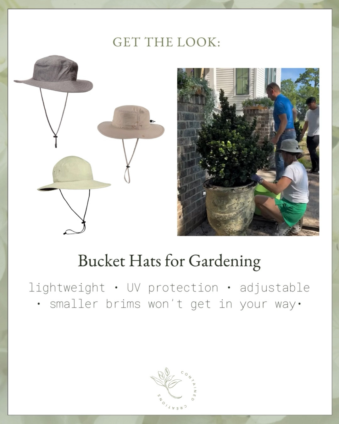 Bucket hats won’t get in your way while you’re gardening! My model from Solar Escape is no longer available, but these are great alternatives!

#LTKStyleTip #LTKSeasonal #LTKWorkwear