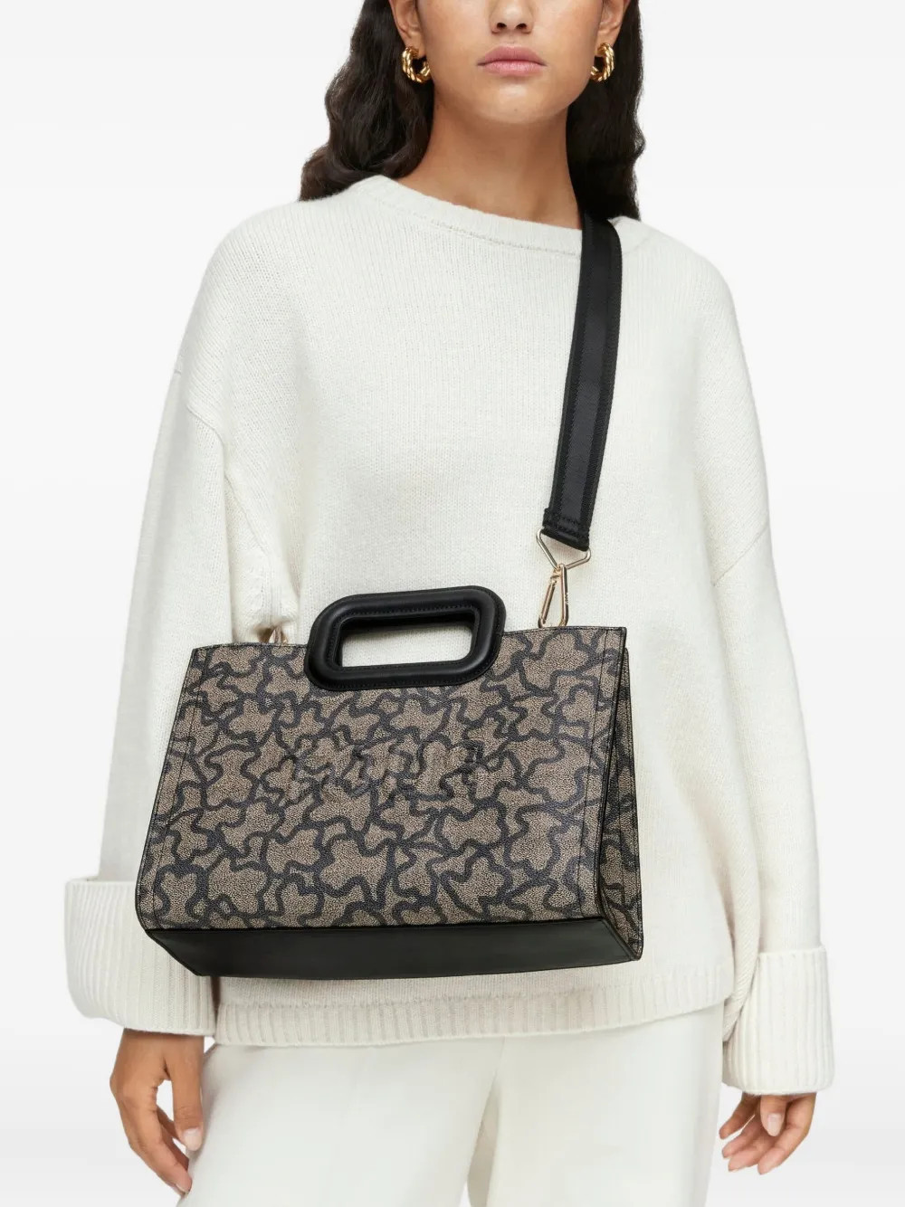 TOUS top-handle bear-print tote bag - Black | Farfetch Global