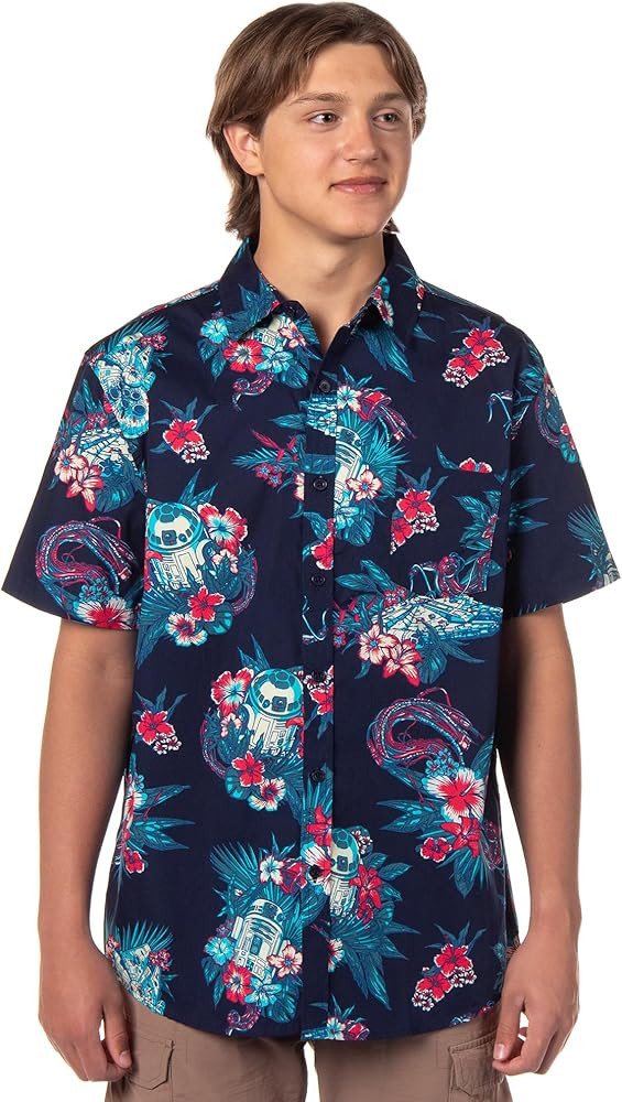 Star Wars Men's R2-D2 Millennium Falcon Hawaiian Print Button Down Adult Shirt | Amazon (US)