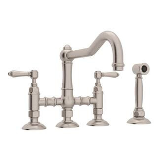 Country Kitchen Double Handle Bridge Kitchen Faucet in Satin Nickel | The Home Depot