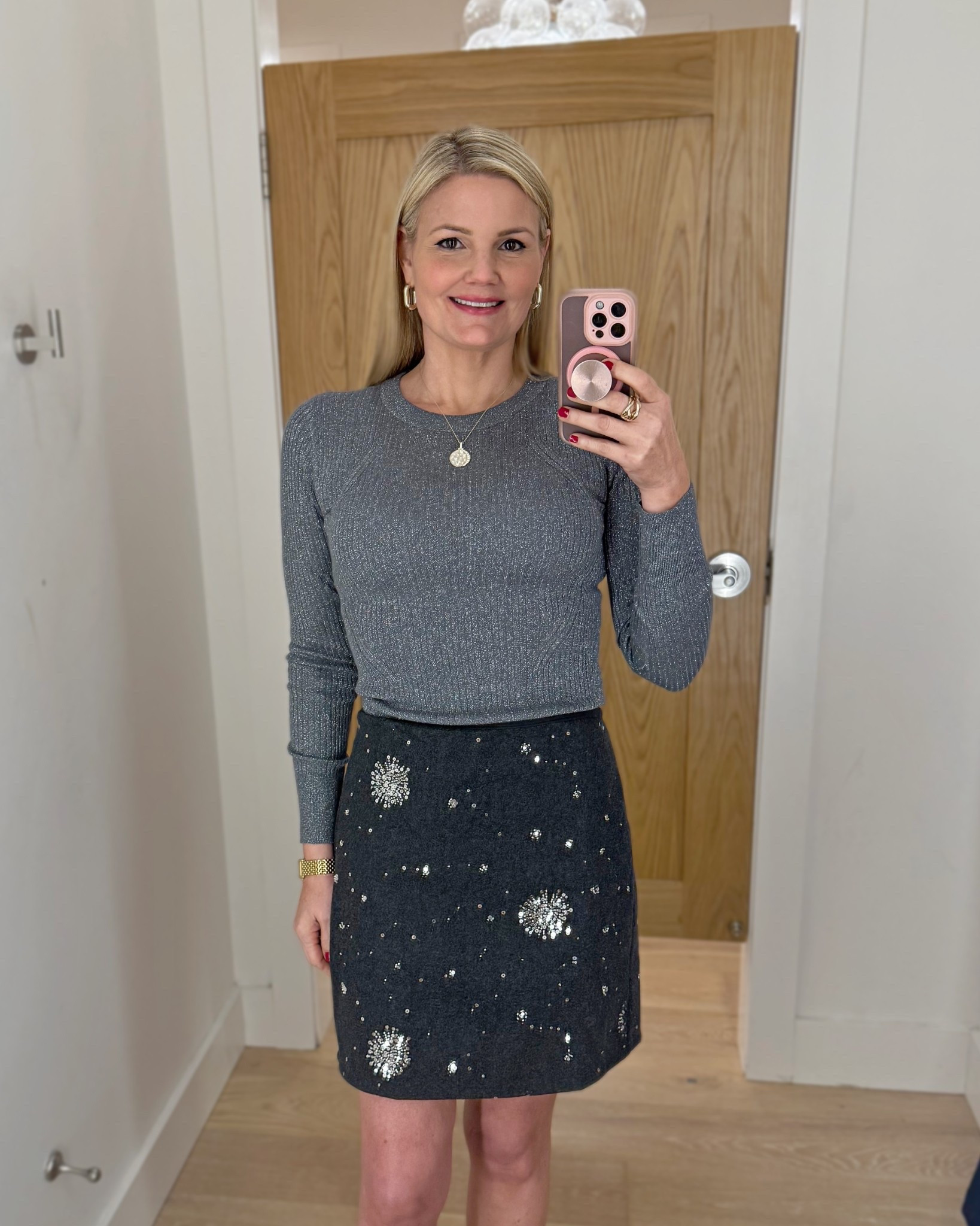 Sparkly mini skirt and shimmer lightweight sweater! Both 50% off plus and extra 20% off and free shipping! Wearing the small in the top and size 4 in the skirt (size down in the skirt).

#LTKootd #LTKSeasonal #LTKHoliday
