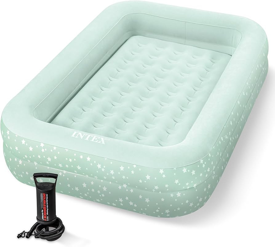 Intex Kids Travel Air Mattress Inflatable Bed with Raised Sides and Hand Pump - Portable Blow-Up ... | Amazon (US)