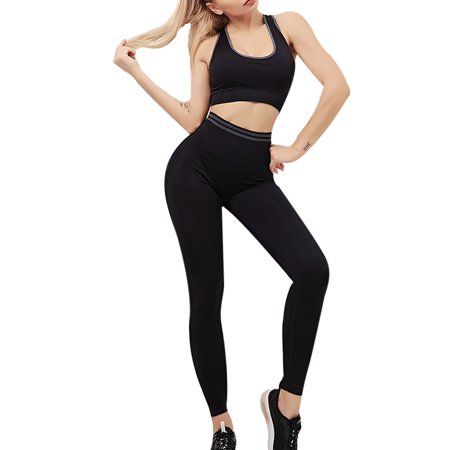 Women's 2 PCS Yoga Sports Suit Colorblock Sport Bra Tank High Waist Tummy Control Yoga Leggings for  | Walmart (US)