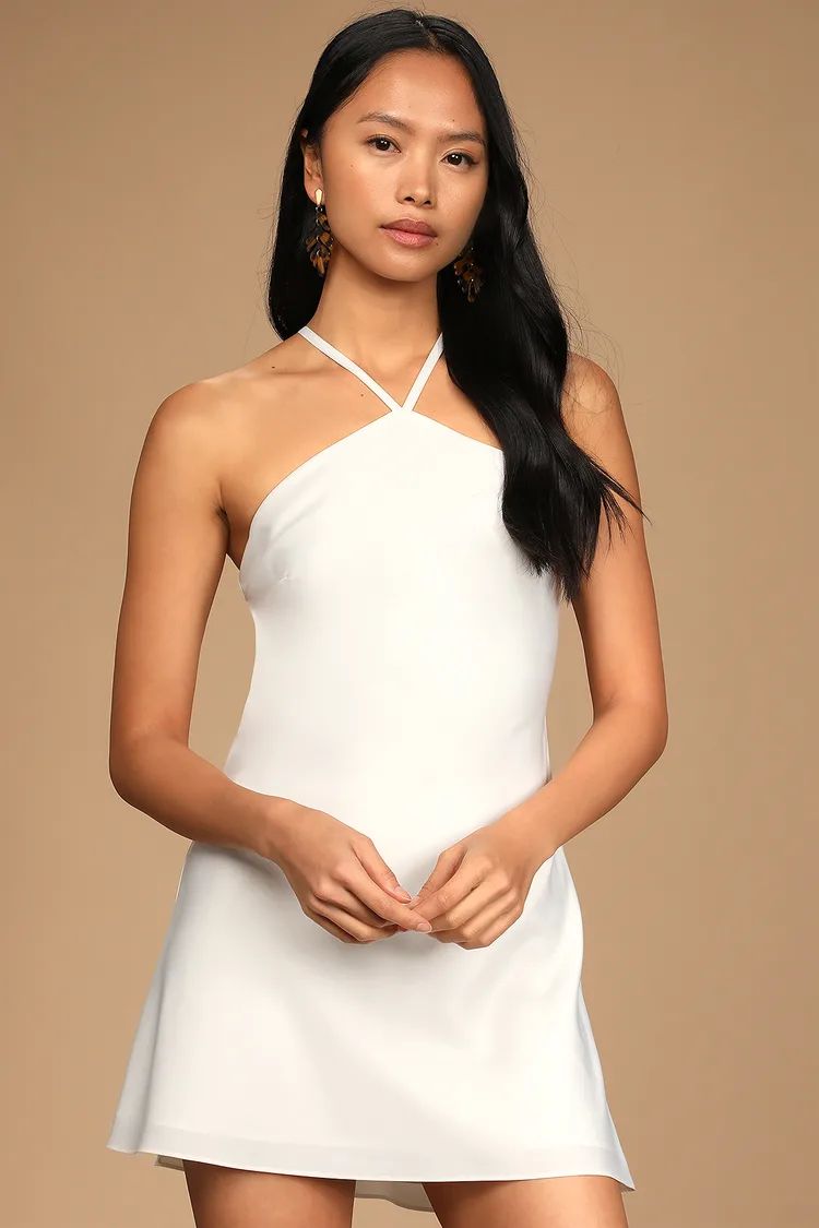 Rooftop Party White Satin Halter Mini Dress | Lulus (US)