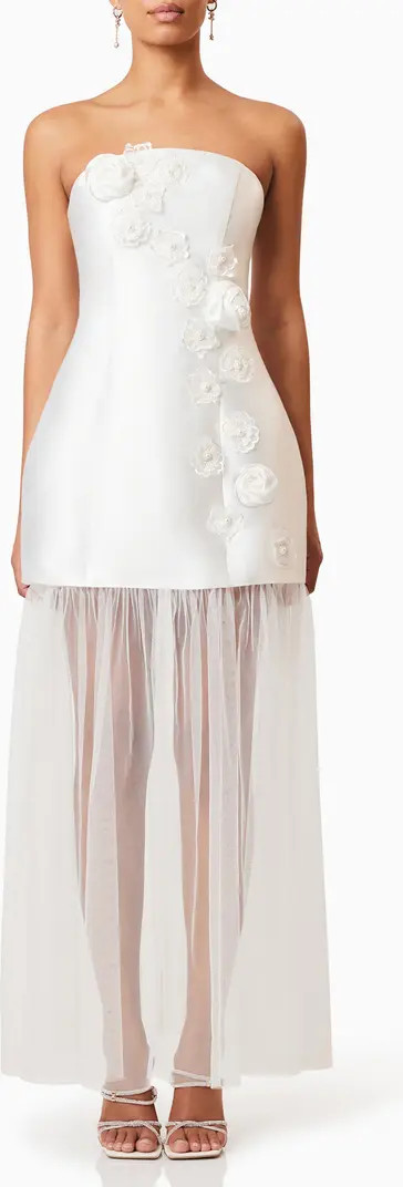 Oleander Floral Appliqué Strapless Cocktail Minidress with Removable Sheer Maxi Skirt | Nordstrom