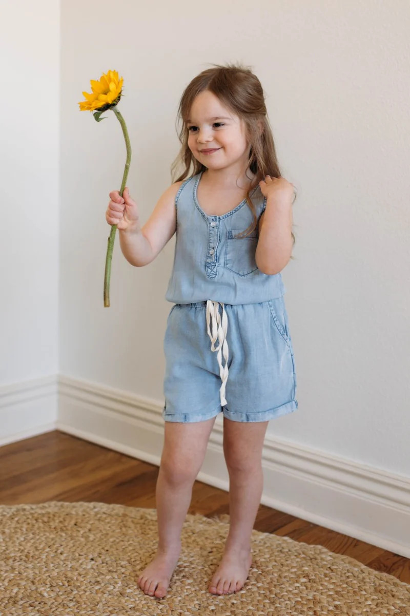 Walking Away Girls Blue Romper | Pink Lily