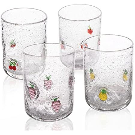 Hand Blown Vintage Juice Bubble Glasses set of 4, 15.4 oz Crystal Clear with Fruit Decal Strawberry  | Amazon (US)