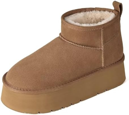 OOW Ankle Platform Boots for Women Genuine Suede Short Winter Snow Boot | Amazon (US)