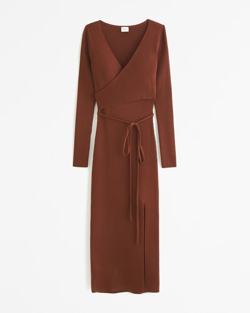 Long-Sleeve Wrap Midi Sweater Dress | Abercrombie & Fitch (US)
