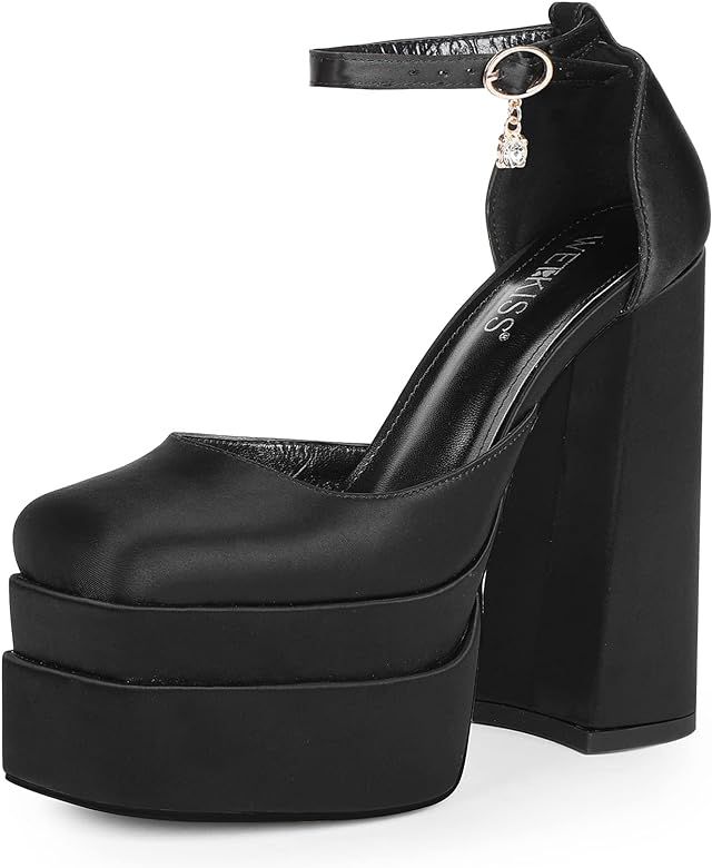 WETKISS Platform Chunky Heels for Women, with Block Heel and Ankle Strap Design, Comfy and Glarin... | Amazon (US)