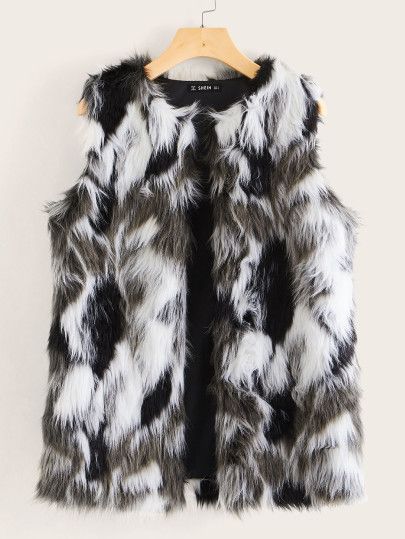 SHEIN Colorblock Faux Fur Vest | SHEIN