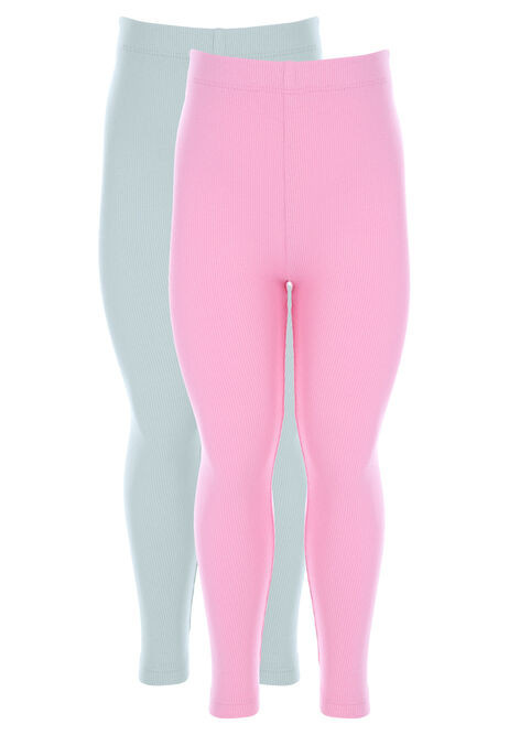Younger Girls 2pk Pink & Aqua Ribbed Leggings | Peacocks