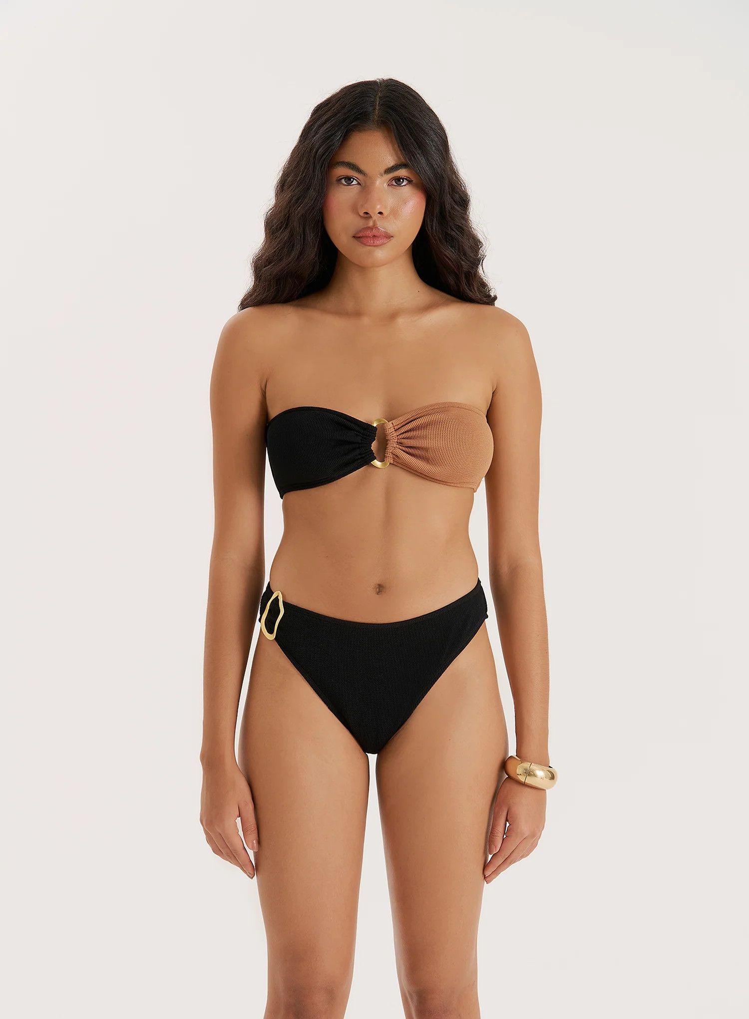 Black And Chocolate Crinkle Bandeau Bikini Top- Cecelia | 4th & Reckless