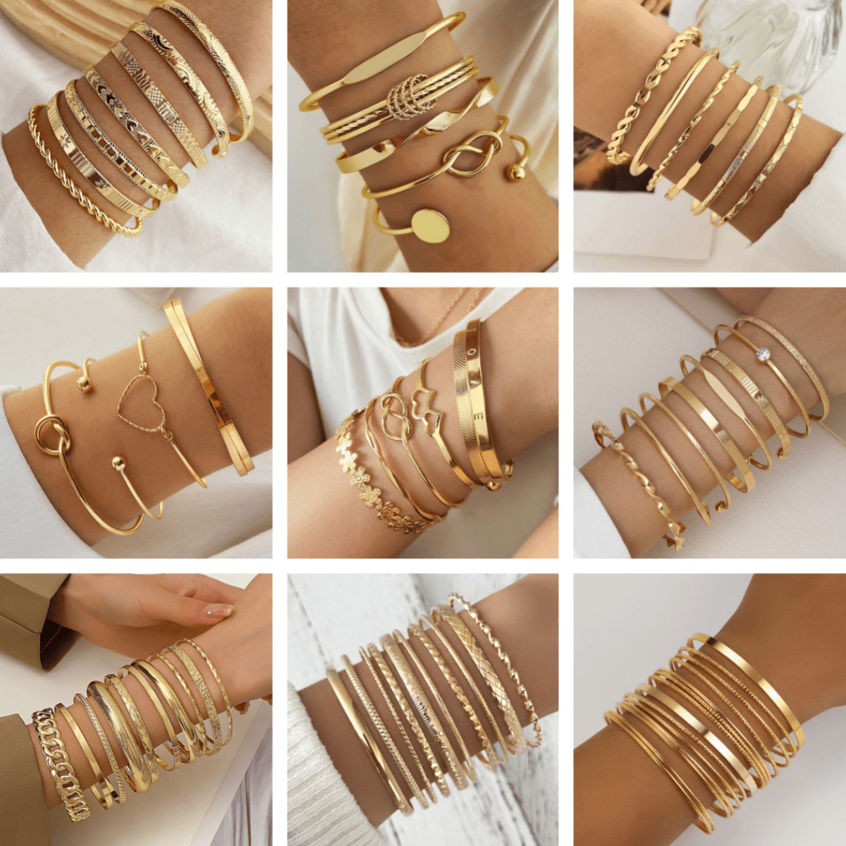 Women Fashion Multi-Piece Stacked Bangle Bracelet Set, Embossed Heart & Love Knot Open Cuff Bracelets Valentines,Mom,Mother,Mother's Day,Gift | SHEIN