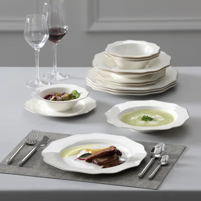 16-Piece Lotus-Shaped Bone China Dinnerware Set with Gold Rim for 6, Elegant Plates & Soup Bowls, Wedding Gift Ready | Wayfair North America