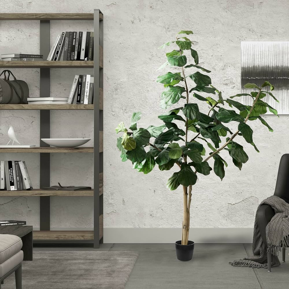 Vickerman 7ft Everyday Artificial Potted Fiddle Tree- 89 Large Fiddle Leaves - Tall Green Silk Ar... | Amazon (US)