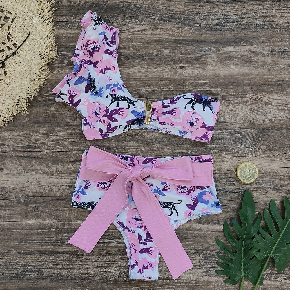 Ruffle One Shoulder Two-Piece Swimsuit #166981 | Goodnight Macaroon