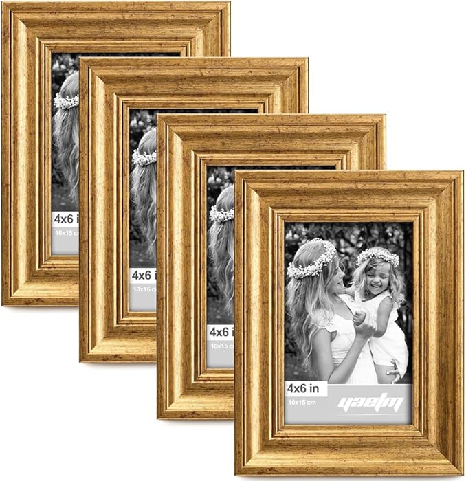 Yaetm 4x6 Gold Picture Frame Set of 4, 1.4” Wide Molding & Rustic Gold Photo Frames with HD Tem... | Amazon (US)