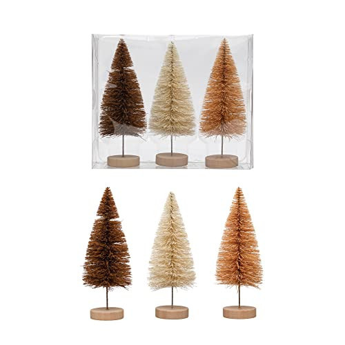 Creative Co-Op 2' Round x 5-1/2'H Sisal Bottle Brush Trees w/Wood Bases, Brown, Tan & Cream Color, Boxed Set of 3 | Amazon (US)