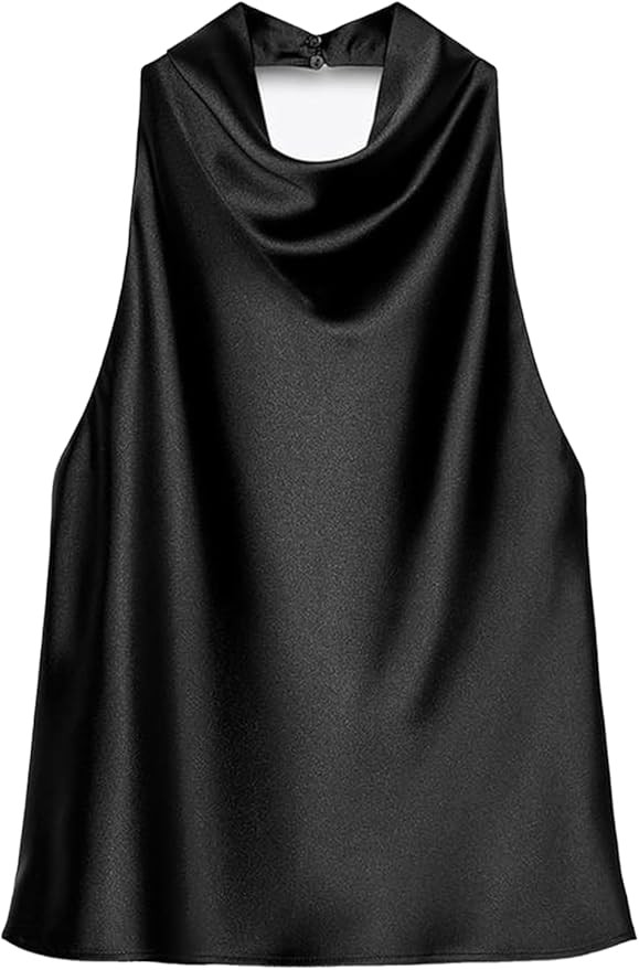 Women's Satin Tank Top Backless Halter Neck Camisole Elegant Draped Front Loose Fit Sexy Summer T... | Amazon (US)