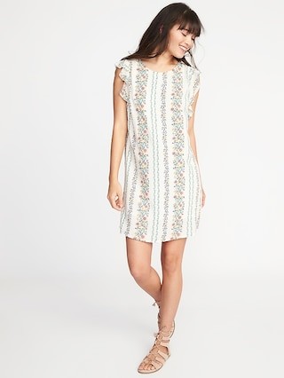 Old Navy Womens Ruffle-Trim Shift Dress For Women White Floral Size L | Old Navy US