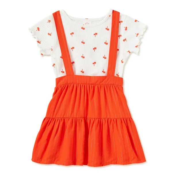Wonder Nation Baby & Toddler Girl Top and Pinafore Dress, 2 Piece Set, 12 Months-5T | Walmart (US)